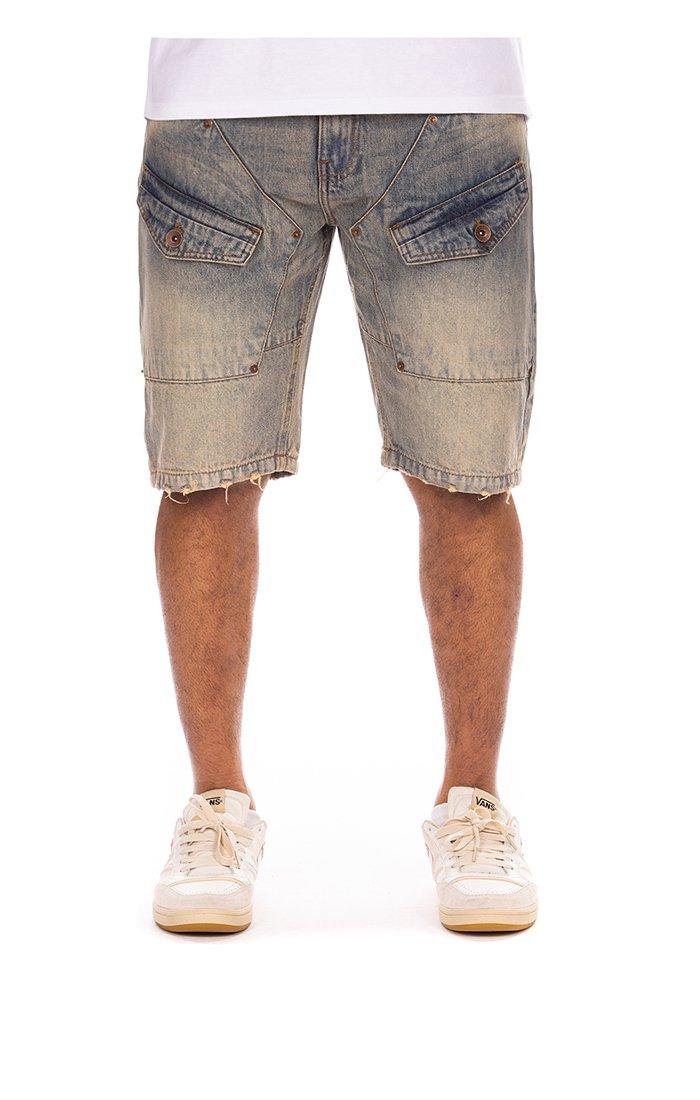 AKOO Men's Marvin Vintage Blue Wash Denim Shorts - BLUE